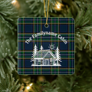 Rustic Log Cabin Tartan Julgransprydnad Keramik
