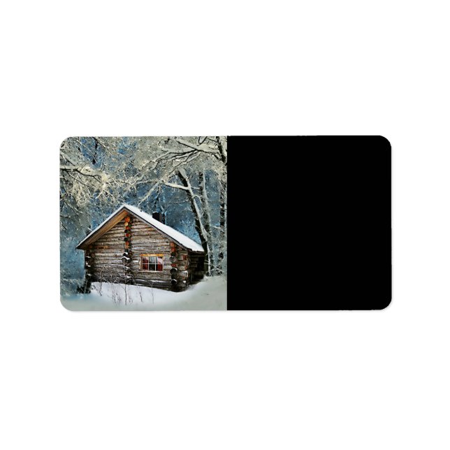 Rustic Log Cabin Winter Magic Adressetikett (Framsidan)