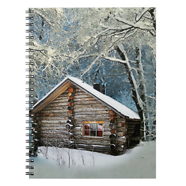 Rustic Log Cabin Winter Magic Anteckningsbok (Framsidan)