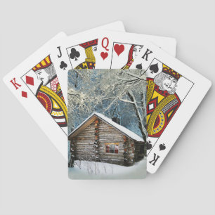 Rustic Log Cabin Winter Magic Casinokort