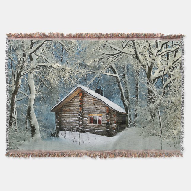 Rustic Log Cabin Winter Magic Filt (Framsidan)