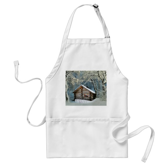 Rustic Log Cabin Winter Magic Förkläde (Framsidan)