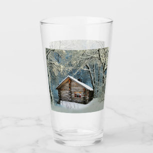 Rustic Log Cabin Winter Magic Glaskopp