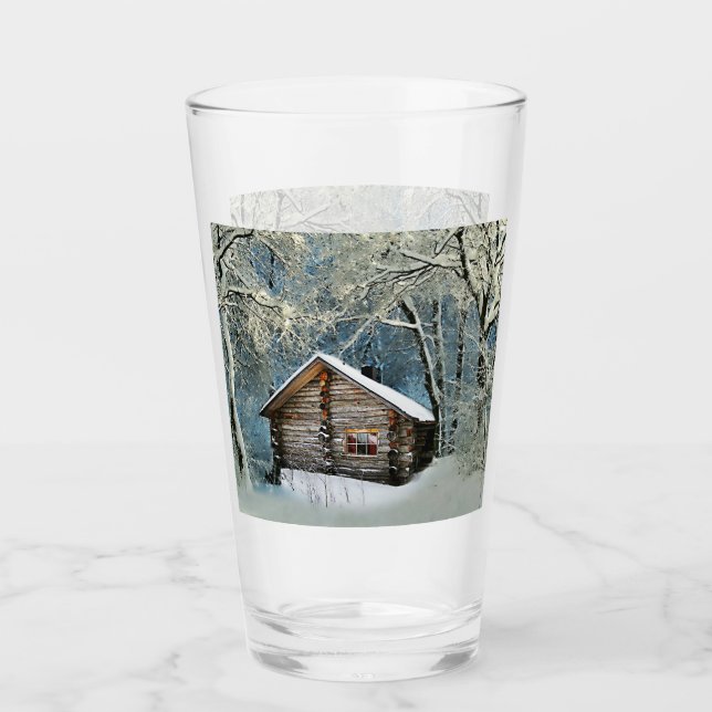 Rustic Log Cabin Winter Magic Glaskopp (Framsida)