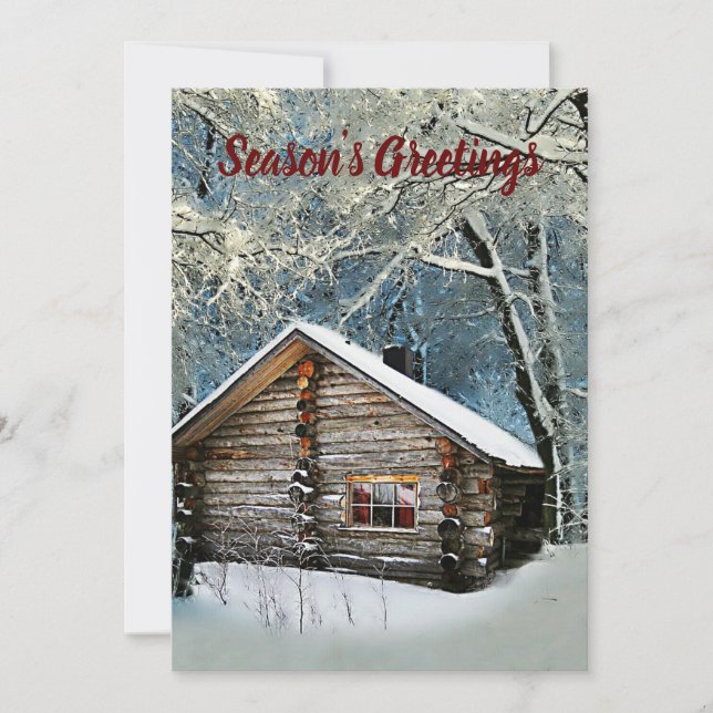 Rustic Log Cabin Winter Magic Julkort (Framsida)