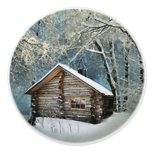 Rustic Log Cabin Winter Magic Knopp