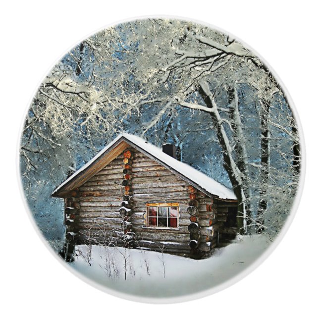 Rustic Log Cabin Winter Magic Knopp (Framsidan)