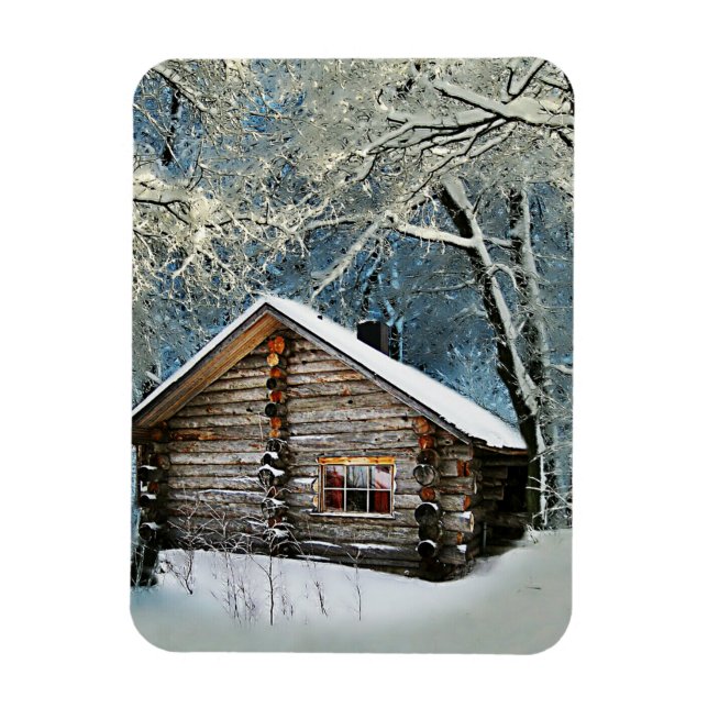 Rustic Log Cabin Winter Magic Magnet (Vertikal)