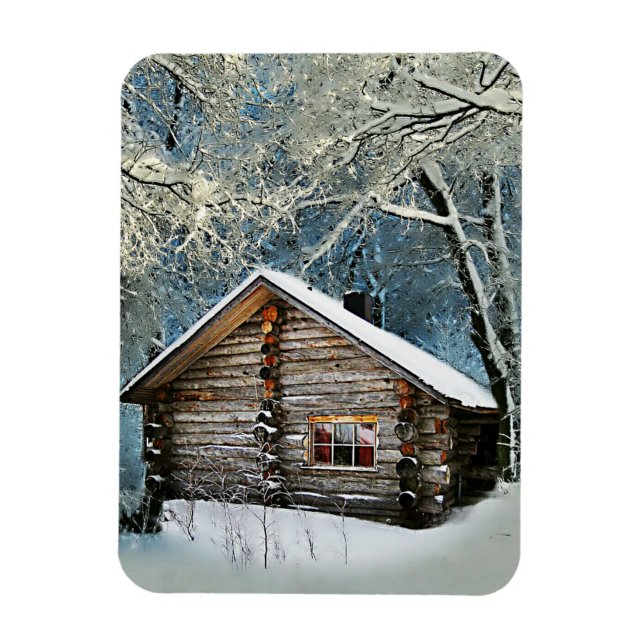 Rustic Log Cabin Winter Magic Magnet (Vertikal)