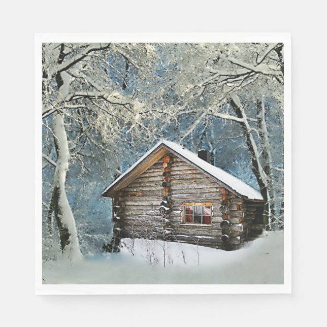 Rustic Log Cabin Winter Magic Pappersservett (Framsidan)