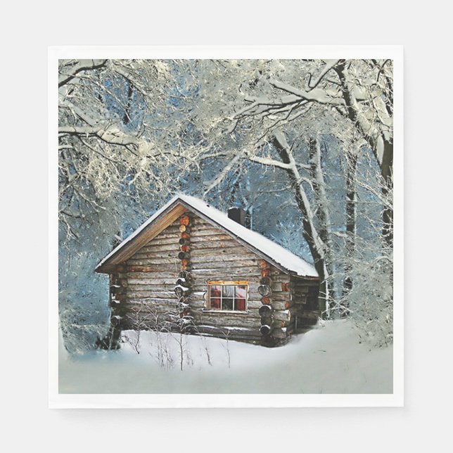 Rustic Log Cabin Winter Magic Pappersservett (Framsidan)