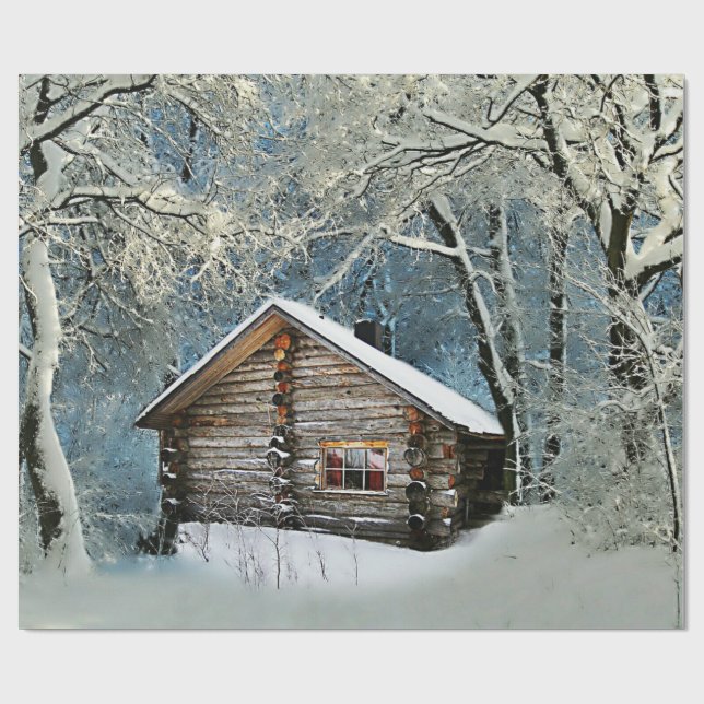 Rustic Log Cabin Winter Magic Presentpapper (Platt)