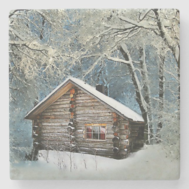 Rustic Log Cabin Winter Magic Stenunderlägg (Framsidan)