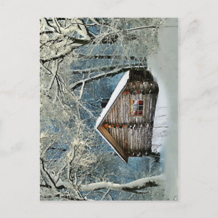 Rustic Log Cabin Winter Magic Vykort