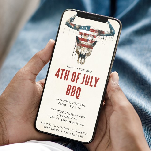 Rustic Longhorn US Flagga 4 juli BBQ Inbjudningar (Skapare uppladdad)