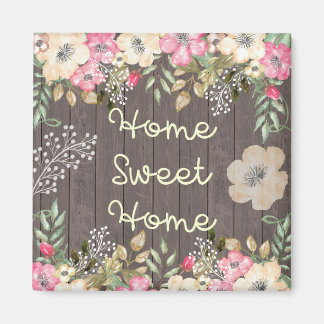 Rustic look Home Sweet Home Blommigt Wood Magnet