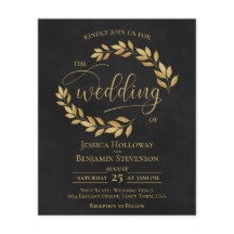 Rustic Löv Black & Guld BUDGET Wedding bjudande in