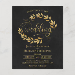 Rustic Löv Black & Guld BUDGET Wedding bjudande in
