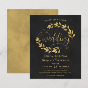 Rustic Löv Black & Guld BUDGET Wedding bjudande in