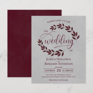 Rustic Löv Burgundy Grått BUDGET-bröllopsinbjudan