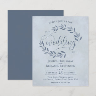 Rustic Löv Dusty Blue BUDGET Wedding bjudande in
