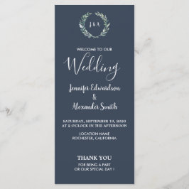 Rustic löv på marint blått bröllopsprogram program