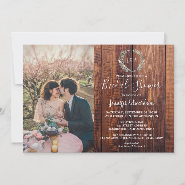 Rustic löv på träets monogramfotoMöhippa Inbjudningar (Framsida)