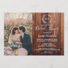 Rustic löv på träets monogramfotoMöhippa Inbjudningar