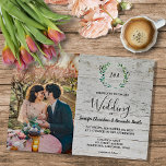 Rustic löv på träfotografi Bröllop Magnetisk Inbjudningskort<br><div class="desc">Elegant med monokemiska vattenfärger, botaniska magnetiska bröllop-inbjudningar med eget foto. För vår, sommar, fall eller vinterbröllop. Grönt: gren vattenfärgskonstruktion på lingets bakgrund. Du kan enkelt lägga till ett eget foto för att göra det mycket personligt och unikt och lägga till en egen text. Kontakta mig gärna på pixelshoot3@gmail.com om du...</div>