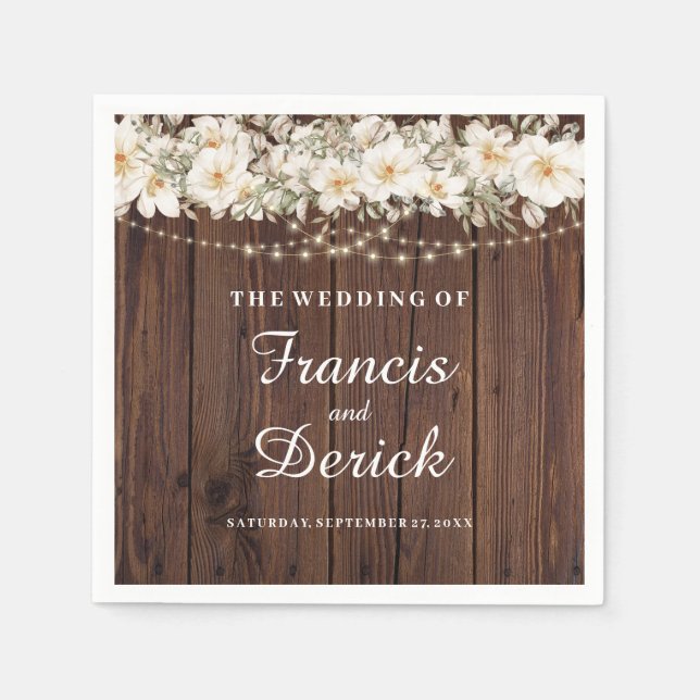 Rustic Löv String ljus Bröllop Pappersservett (Framsidan)