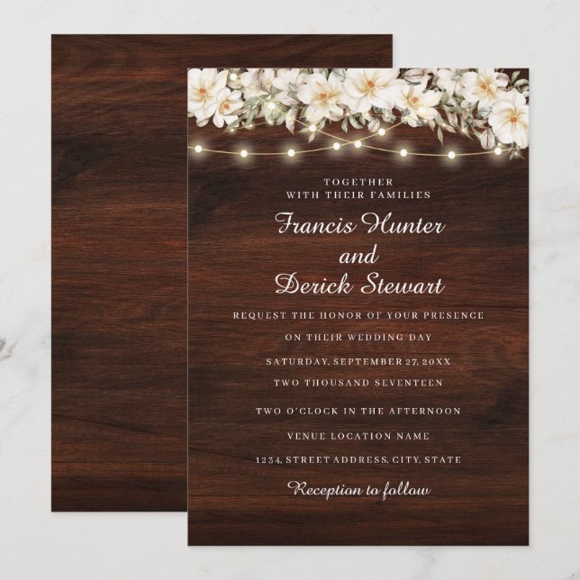 Rustic Löv String ljus Wood Wedding bjudande in Inbjudningar (Fram/baksida)