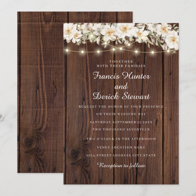 Rustic Löv String ljus Wood Wedding bjudande in Inbjudningar (Fram/baksida)
