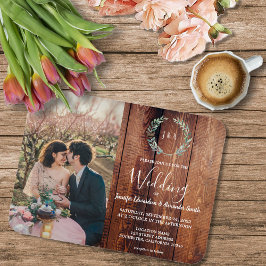 Rustic löv wood Mongram Photo Bröllop Magnet