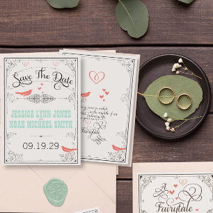 Rustic Love Bird Hearts Mint Coral Spara datumet
