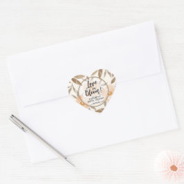Rustic Love In Bloom Persika Blommig Bröllopsdusch Hjärtformat Klistermärke