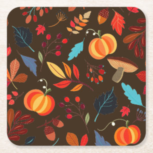 Rustic Lövs & Pumpkins Underlägg Papper Kvadrat