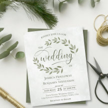 Rustic Lövs Sage Grönt BUDGET Wedding bjudande in