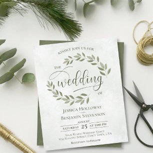 Rustic Lövs Sage Grönt BUDGET Wedding bjudande in
