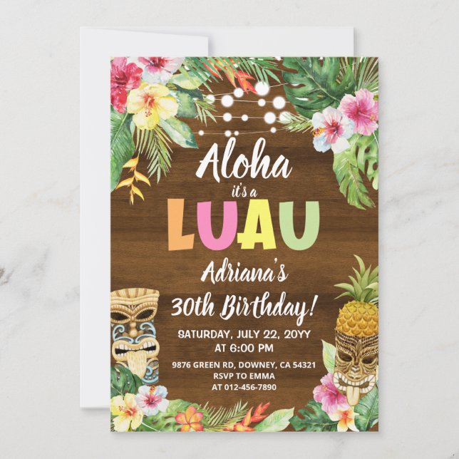 Rustic LUAU Tropical Aloha Birthday-inbjudan Inbjudningar (Framsida)