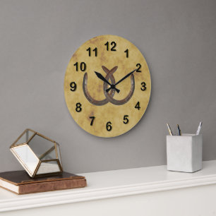 Rustic Lucky Horseshoes Distress Background Stor Klocka