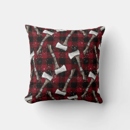 Rustic Lumberjack Axes on Buffalo Plaid Kudde