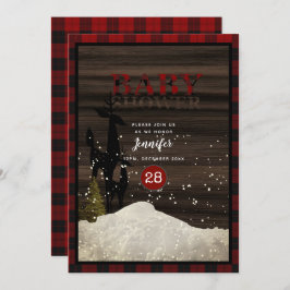 Rustic Lumberjack Buffalo Plade Stag Baby Shower Inbjudningar