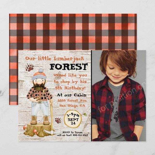 Rustic Lumberjack-fotoinbjudningar Inbjudningar (Fram/baksida)