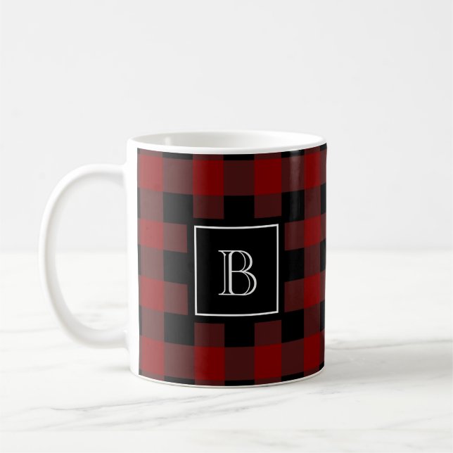 Rustic Lumberjack Play Mönster Monogram Initial Kaffemugg (Vänster)