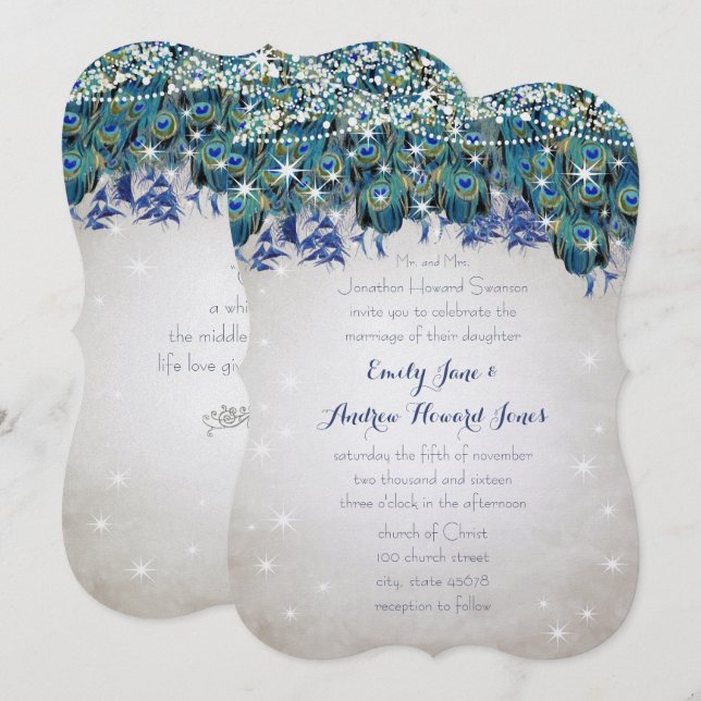 Rustic Luxe Mason Burk marinturkos Peacock Inbjudningar (Fram/baksida)