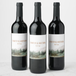 Rustic Luxe-naturen utomhusbergen Bröllopsförmån Vinflaska Etikett