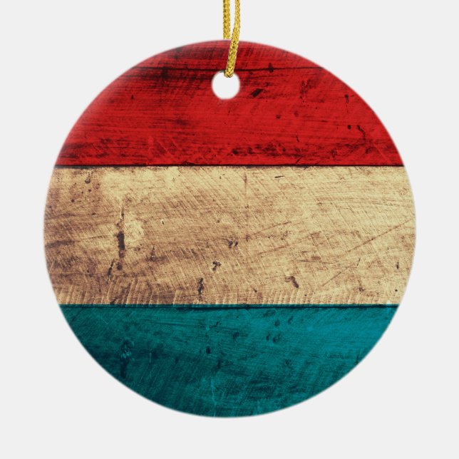 Rustic Luxembourg Flagga Julgransprydnad Keramik (Framsidan)
