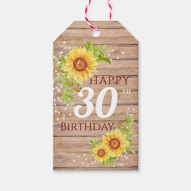 Rustic Lycklig 30års födelsedag Blommigt Solros Presentetikett (Framsidan)