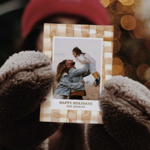 Rustic Lycklig Helgdag Gingham Play-fotokort Inbjudningar