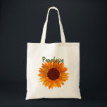 Rustic Lycklig Solros med Namn Bridesmaid Tygkasse<br><div class="desc">Rustic Lycklig Solros med Namn Bridesmaid Tote Bag | En ljuvlig minimalistisk design för brudens sida. Anpassa det med namn. Bilden har en solrosa av rustisk gult orange och texten i skriptet grönt med namn på framsidan och titeln bridesmaid på baksidan. Perfekt för sommarsolrosor och gult orange och grönt blommigt...</div>